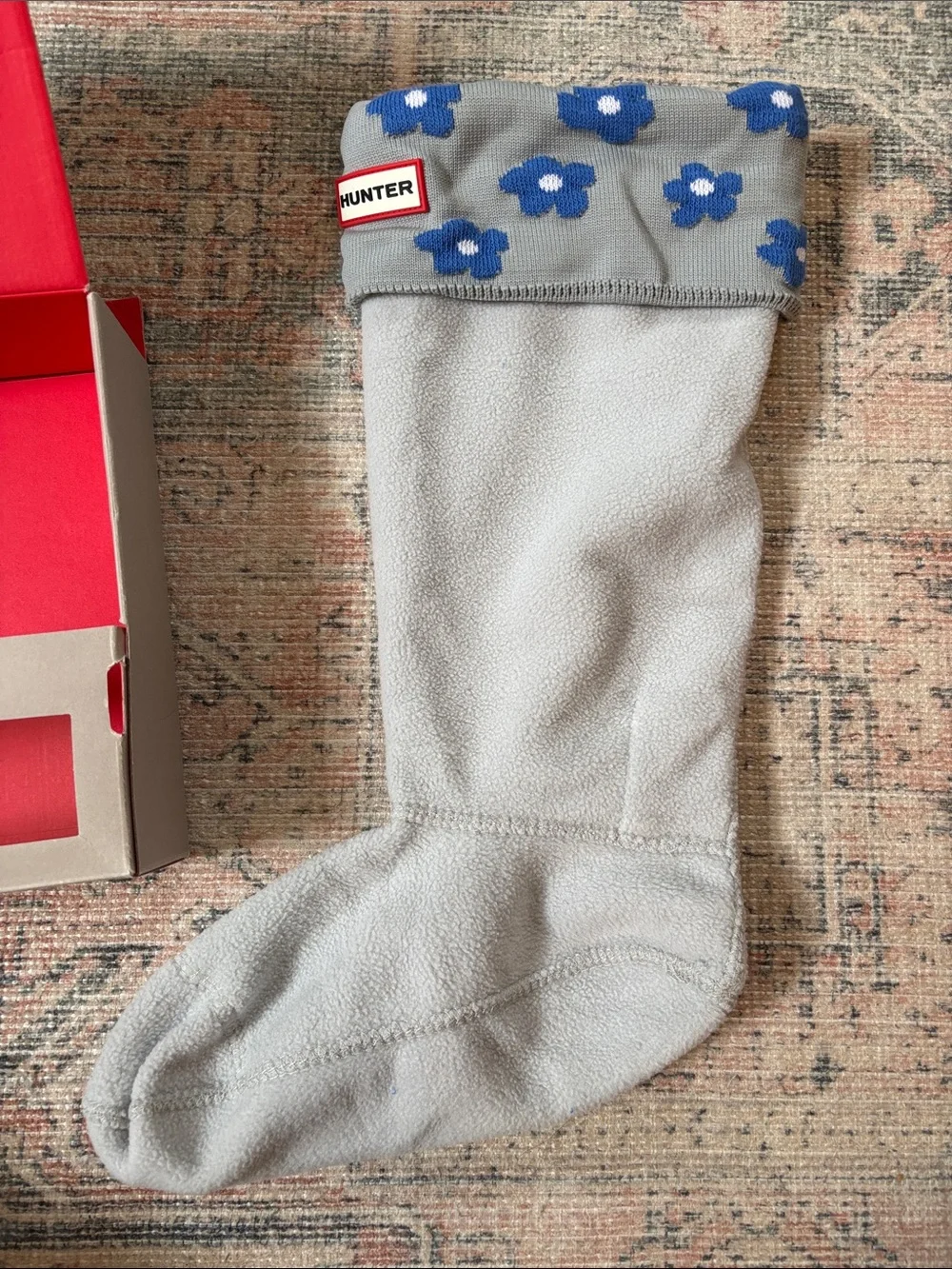 Hunter Gray Boot Socks with Blue Floral Size Medium 5-7